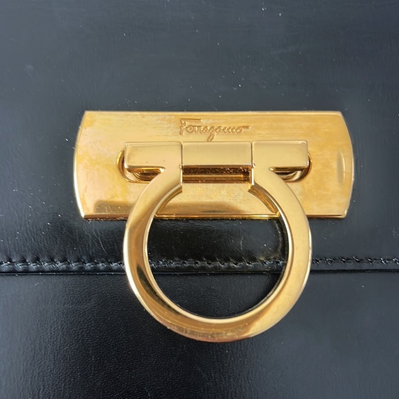 Salvatore Ferragamo Gancini Kelly Top Handle Leather Bag Black - Picture 9 of 16